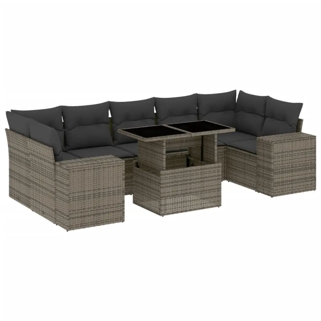 8 Piece Garden Sofa Set with Cushions Grey Poly Rattan 3269040 - Furniture