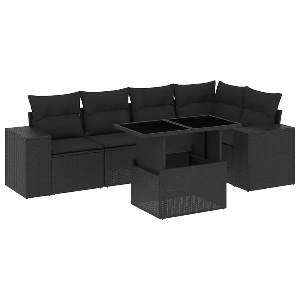6 Piece Garden Sofa Set with Cushions Black Poly Rattan 3269145 - Furniture