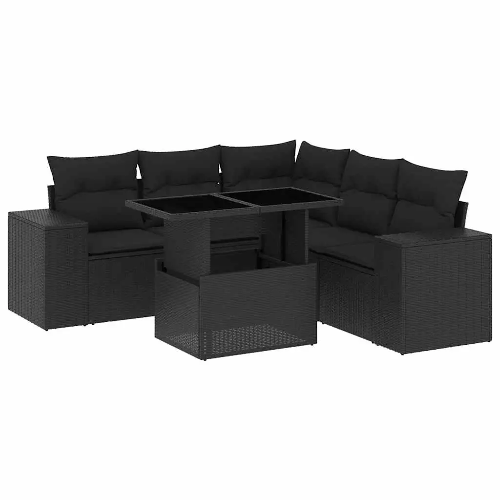 6 Piece Garden Sofa Set with Cushions Black Poly Rattan 3269155 - Furniture
