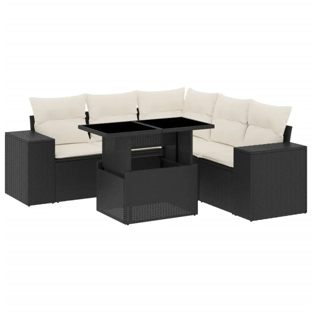 6 Piece Garden Sofa Set with Cushions Black Poly Rattan 3269156 - Furniture