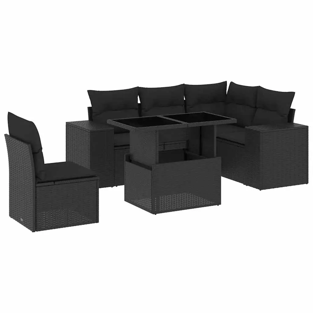 6 Piece Garden Sofa Set with Cushions Black Poly Rattan 3269165 - Furniture