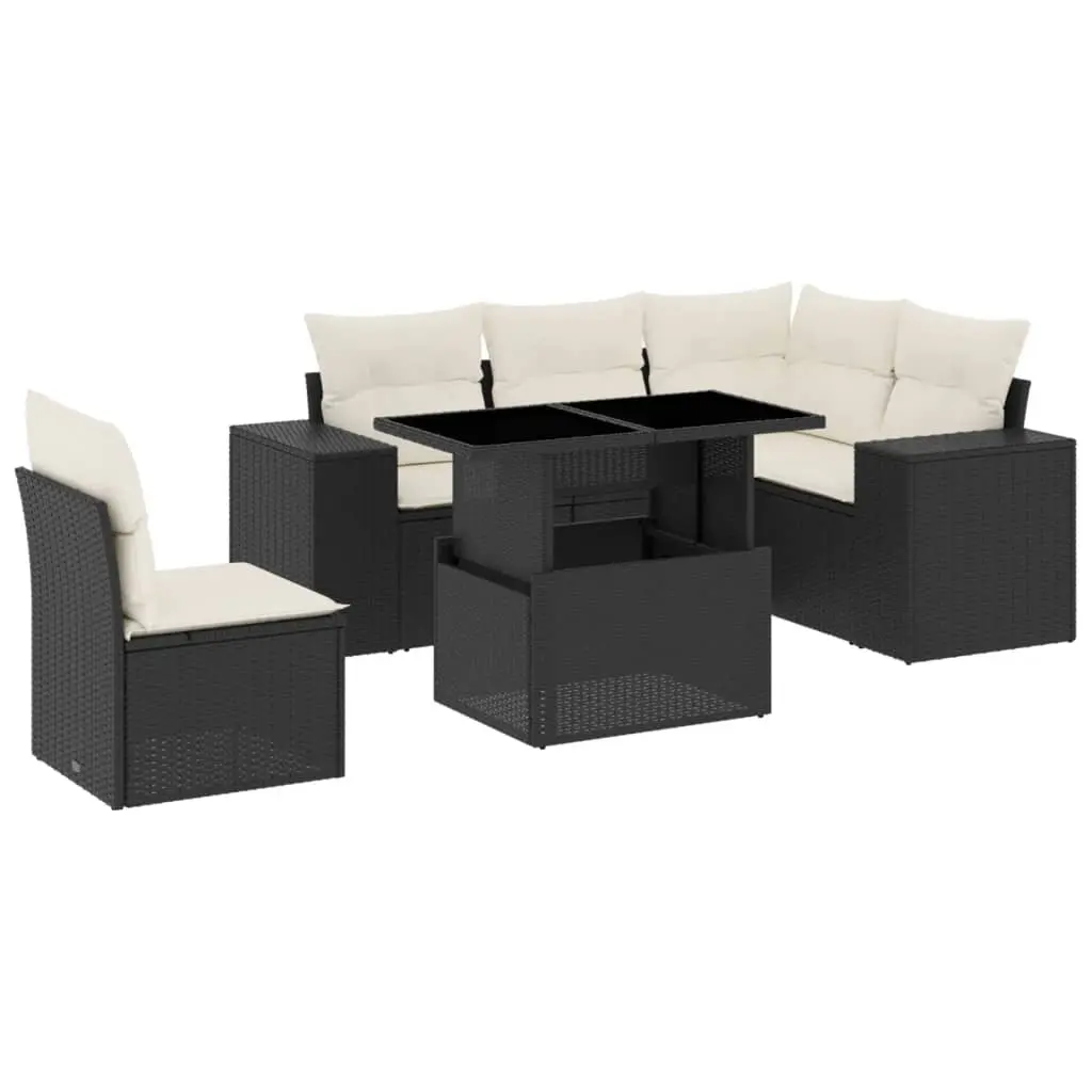 6 Piece Garden Sofa Set with Cushions Black Poly Rattan 3269166 - Furniture