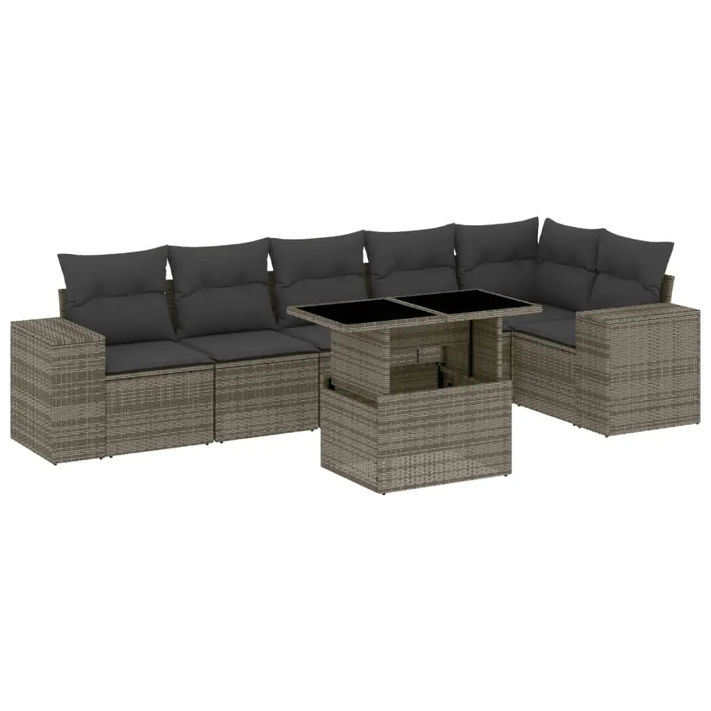 7 Piece Garden Sofa Set with Cushions Grey Poly Rattan 3269180 - Furniture