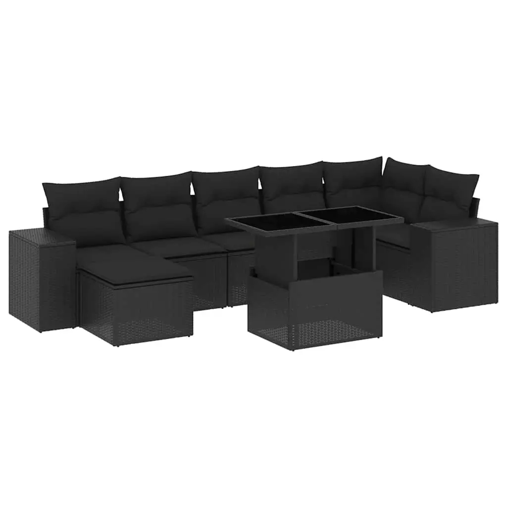 8 Piece Garden Sofa Set with Cushions Black Poly Rattan 3269315 - Furniture