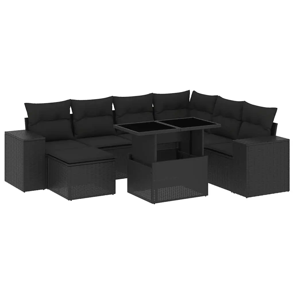 8 Piece Garden Sofa Set with Cushions Black Poly Rattan 3269325 - Furniture