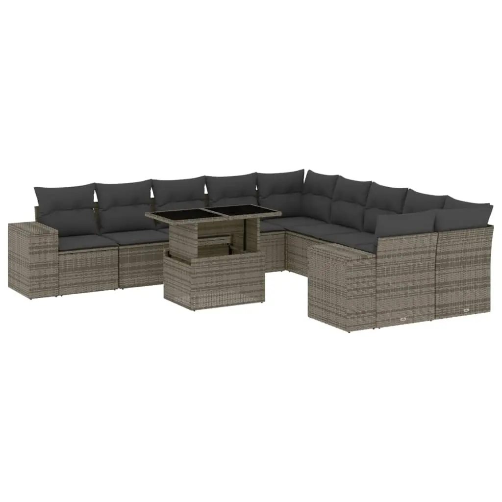 11 Piece Garden Sofa Set with Cushions Grey Poly Rattan 3269430 - Furniture