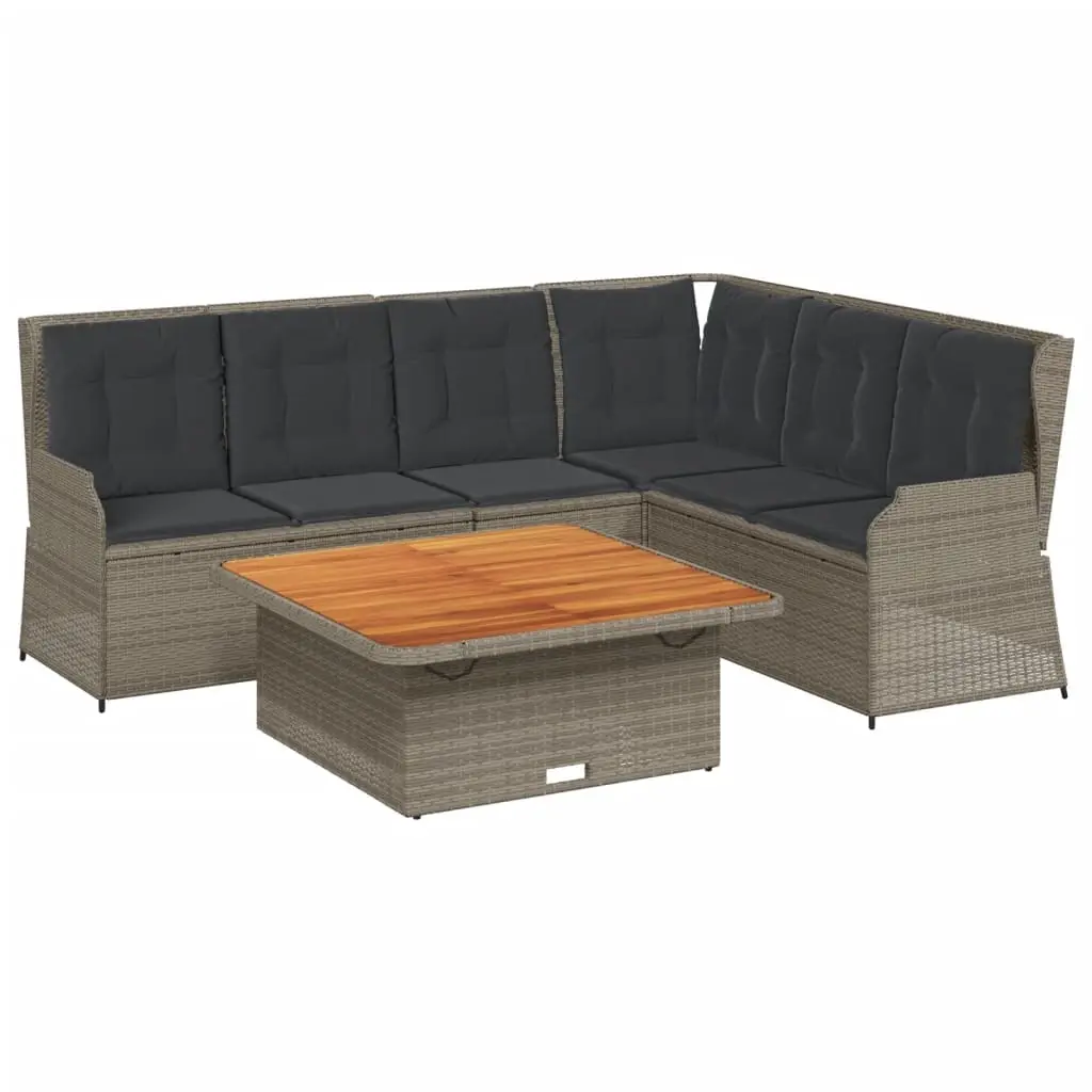 5 Piece Garden Lounge Set with Cushions Grey Poly Rattan 3262616 - Furniture