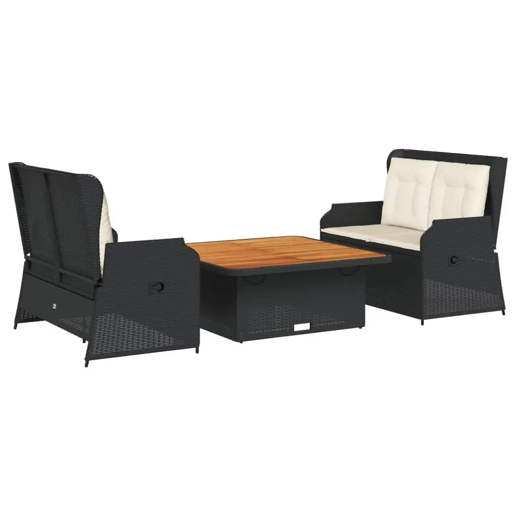 3 Piece Garden Lounge Set with Cushions Black Poly Rattan 3262740 - Furniture