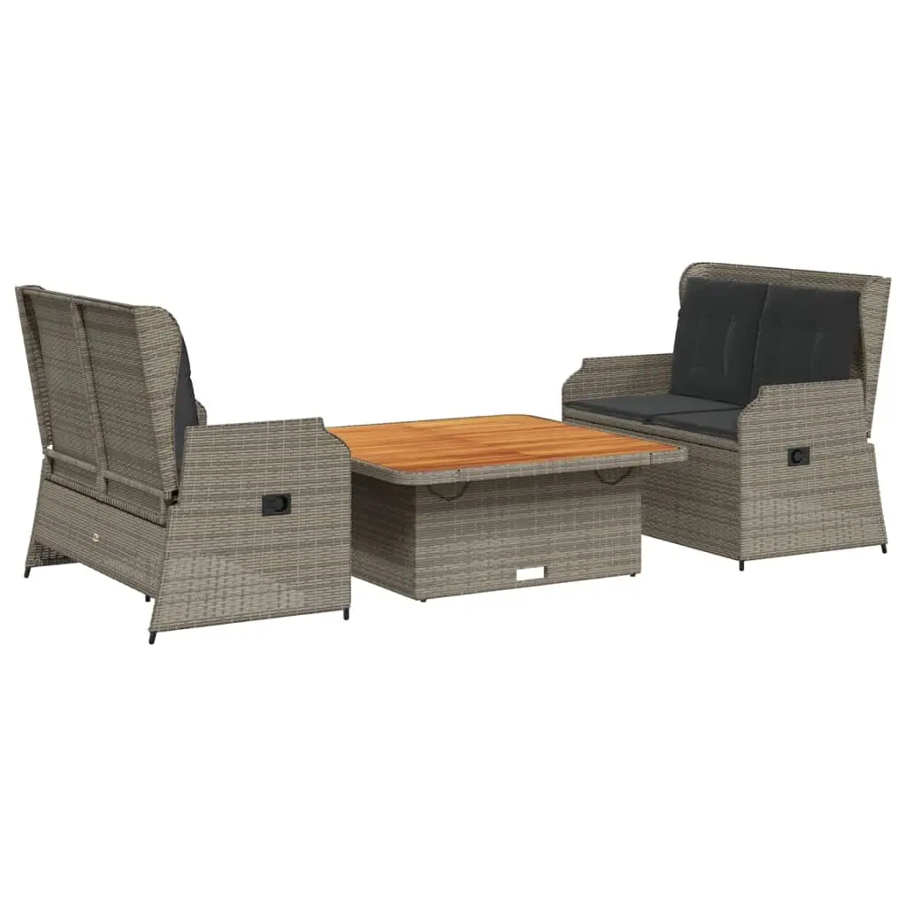 3 Piece Garden Lounge Set with Cushions Grey Poly Rattan 3262742 - Furniture