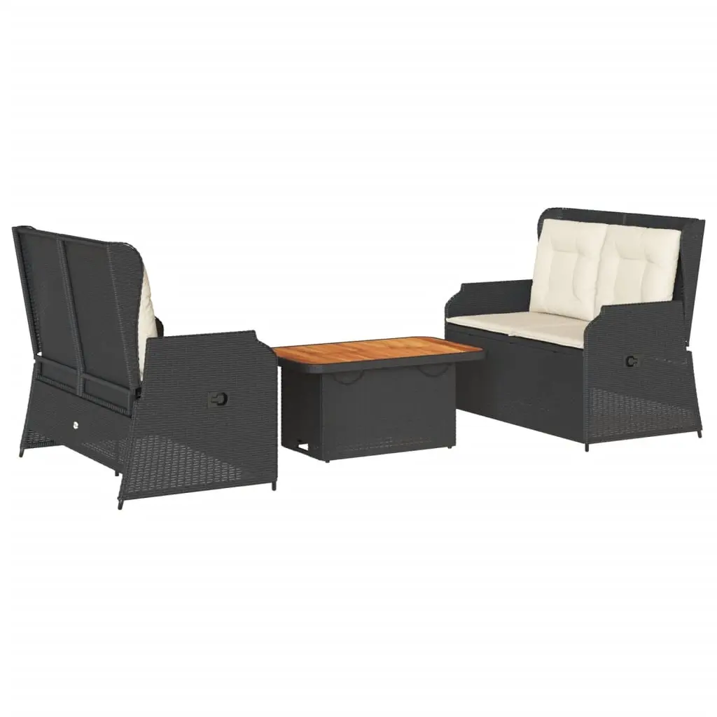 3 Piece Garden Lounge Set with Cushions Black Poly Rattan 3262747 - Furniture