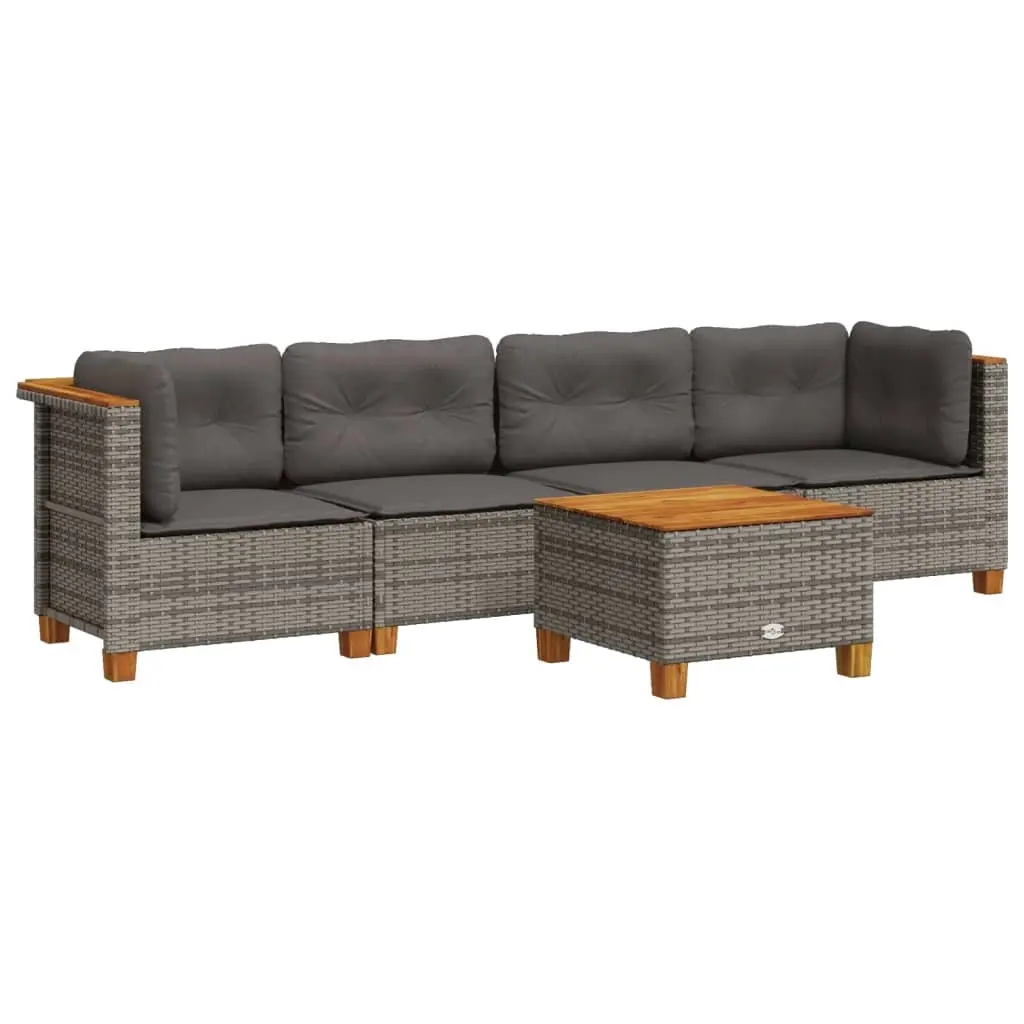 5 Piece Garden Sofa Set with Cushions Grey Poly Rattan 3261726 - Furniture