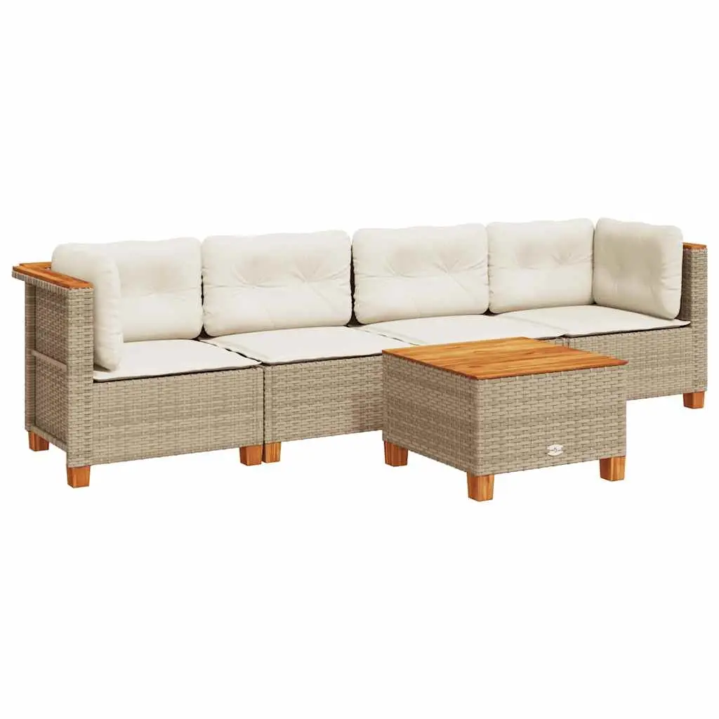 5 Piece Garden Sofa Set with Cushions Beige Poly Rattan 3261727 - Furniture