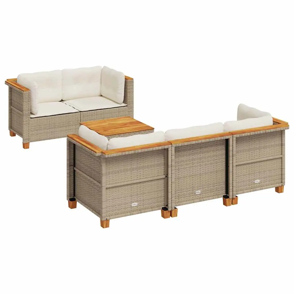 6 Piece Garden Sofa Set with Cushions Beige Poly Rattan 3261733 - Furniture