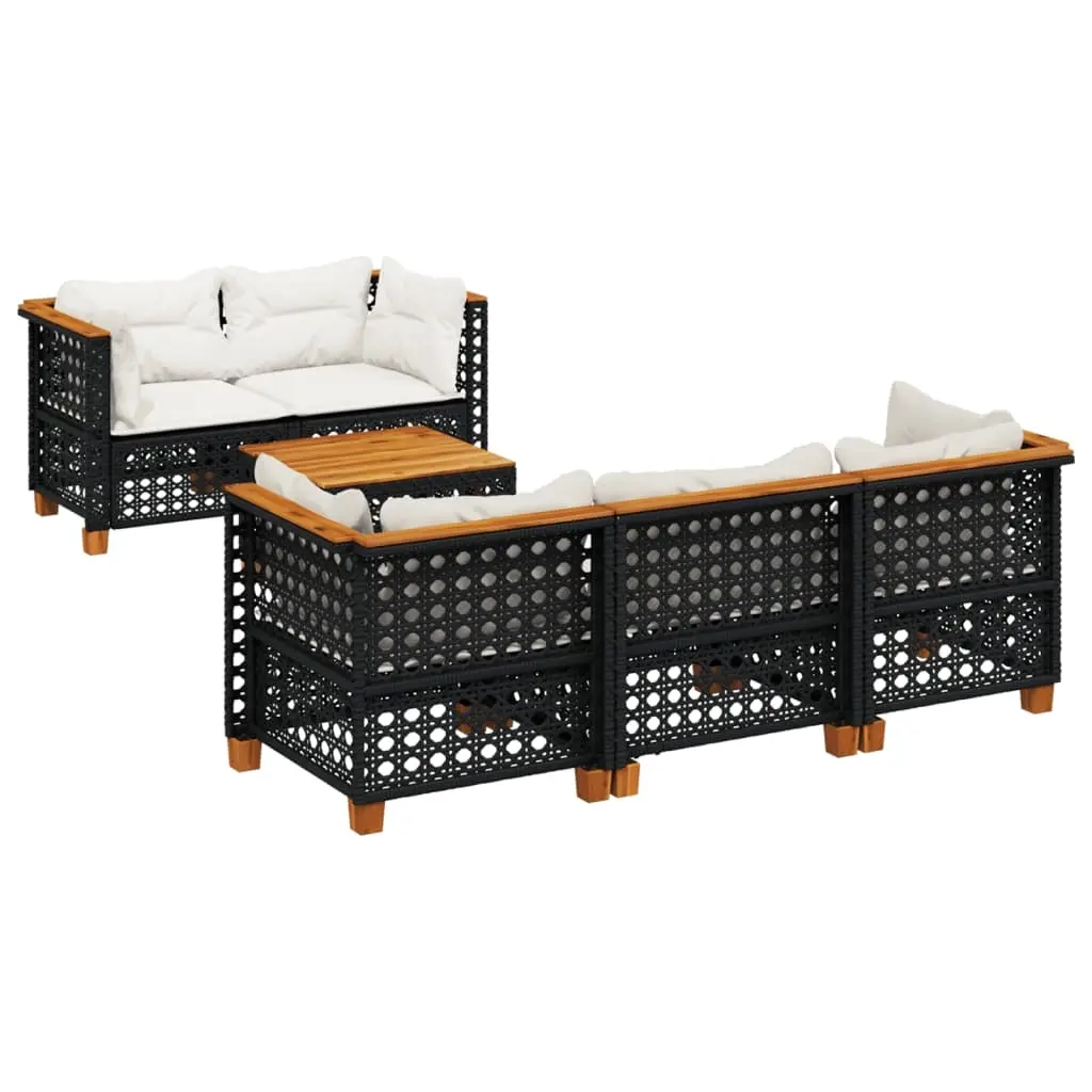 6 Piece Garden Sofa Set with Cushions Black Poly Rattan 3261734 - Furniture