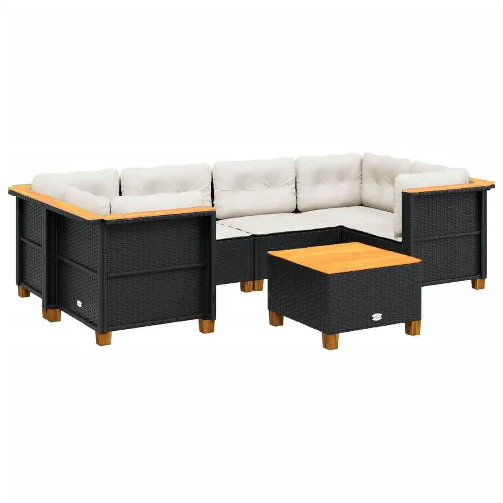 7 Piece Garden Sofa Set with Cushions Black Poly Rattan 3261743 - Furniture