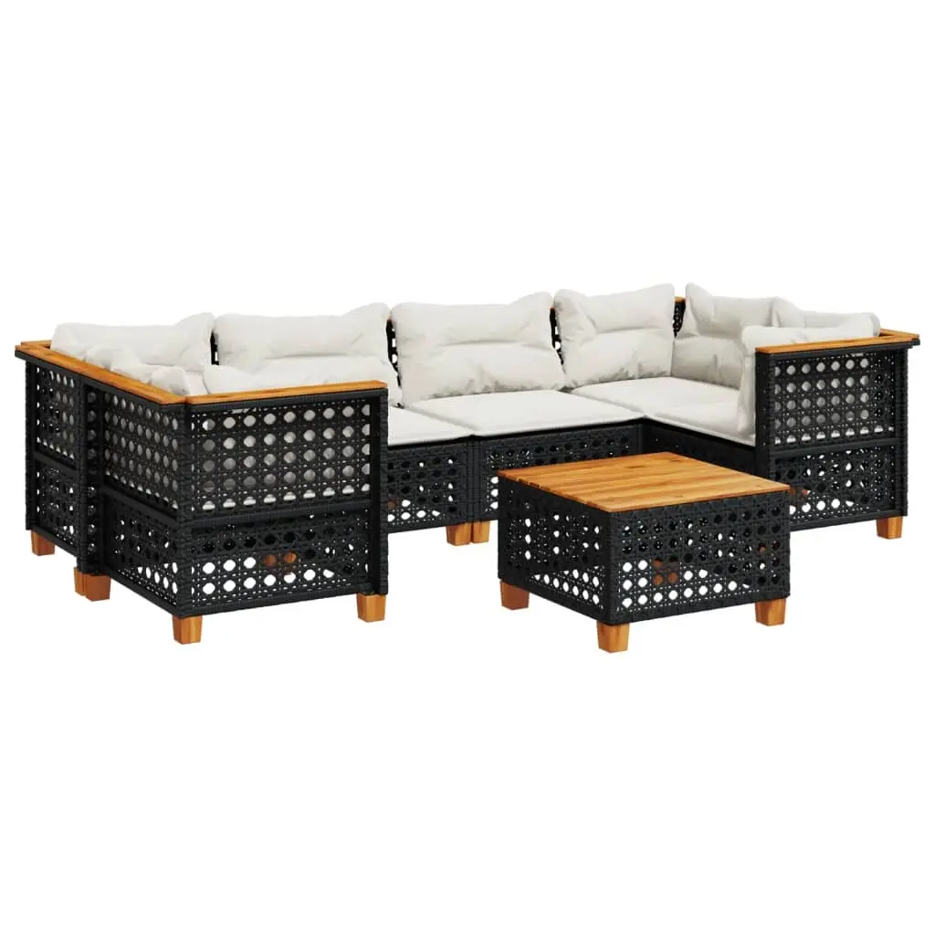 7 Piece Garden Sofa Set with Cushions Black Poly Rattan 3261746 - Furniture