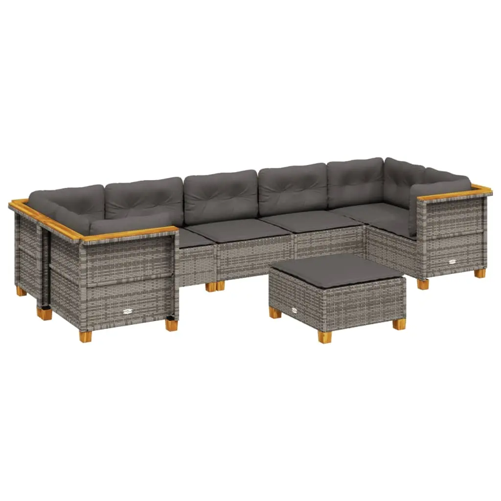 8 Piece Garden Sofa Set with Cushions Grey Poly Rattan 3261762 - Furniture