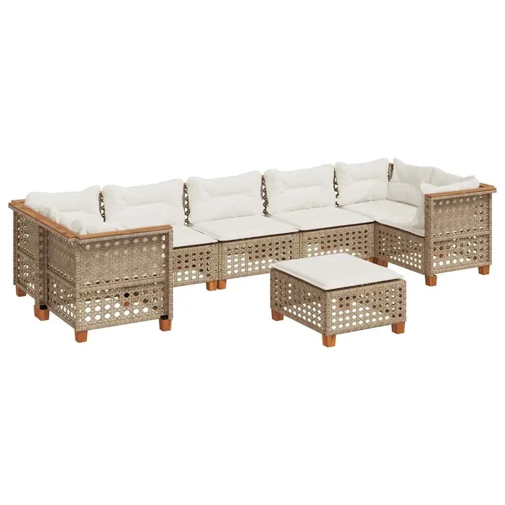 8 Piece Garden Sofa Set with Cushions Beige Poly Rattan 3261766 - Furniture