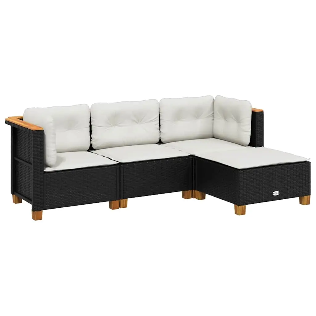 4 Piece Garden Sofa Set with Cushions Black Poly Rattan 3261779 - Furniture