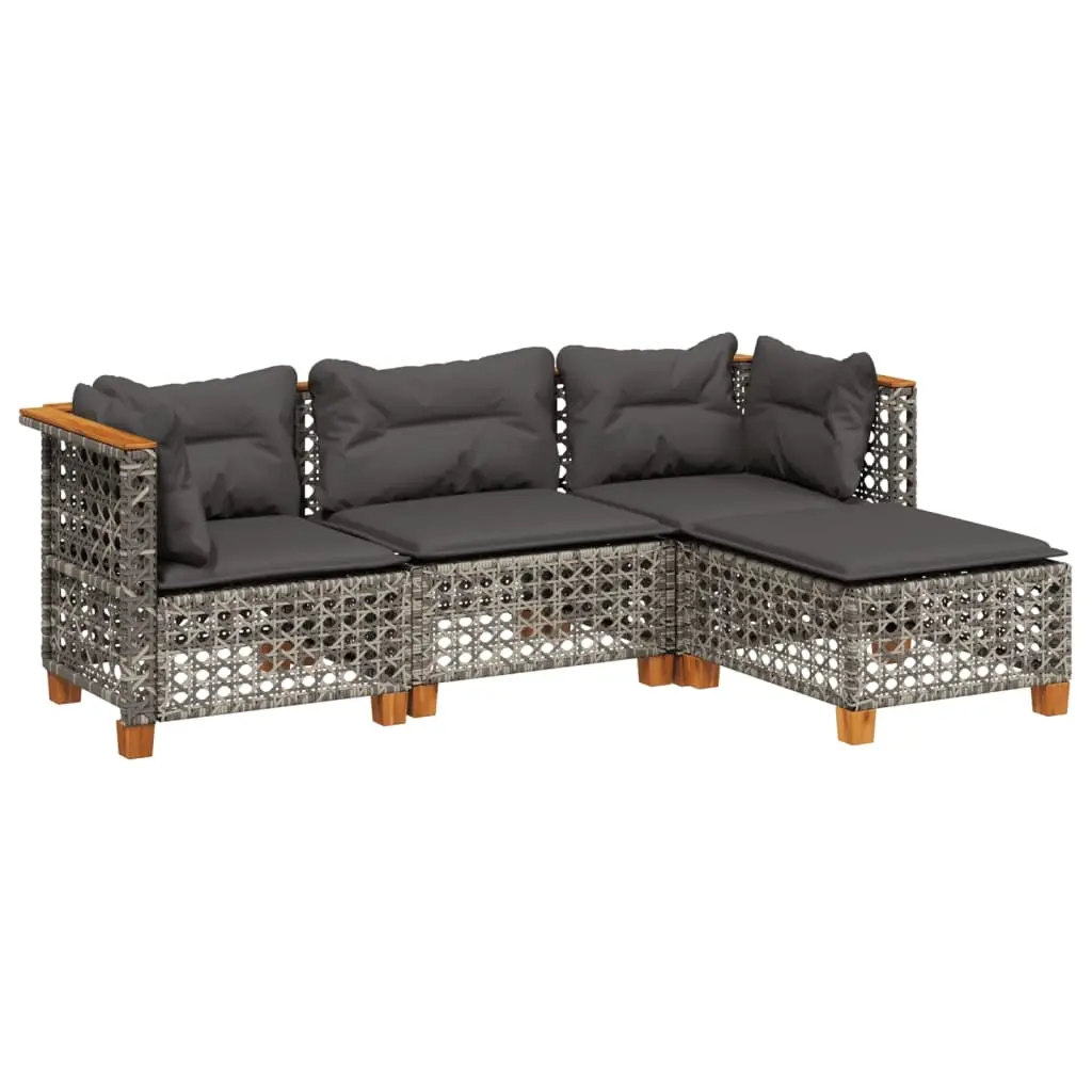 4 Piece Garden Sofa Set with Cushions Grey Poly Rattan 3261783 - Furniture
