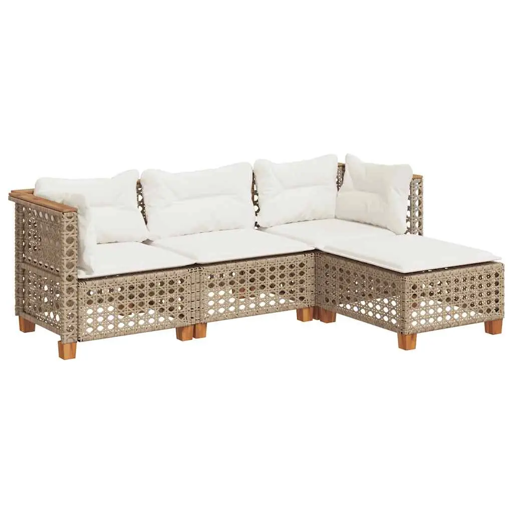4 Piece Garden Sofa Set with Cushions Beige Poly Rattan 3261784 - Furniture