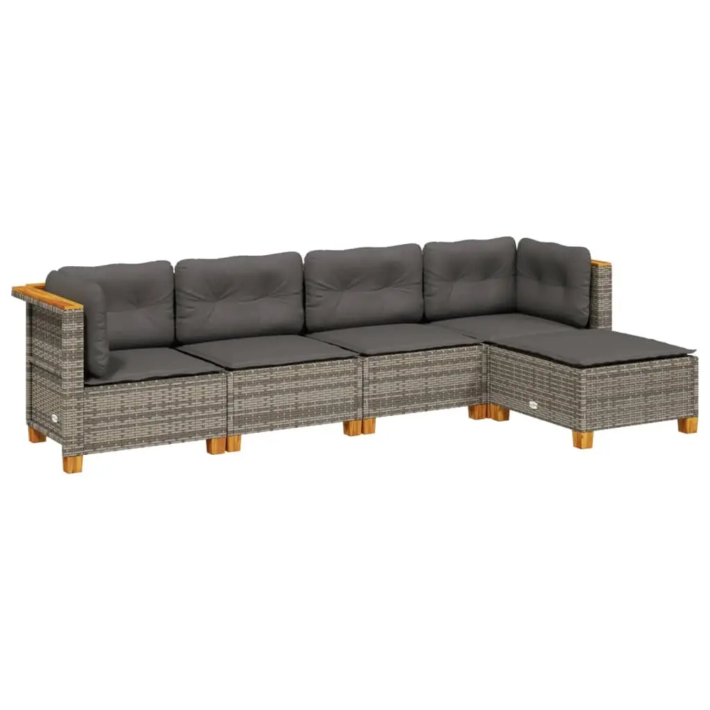 5 Piece Garden Sofa Set with Cushions Grey Poly Rattan 3261786 - Furniture