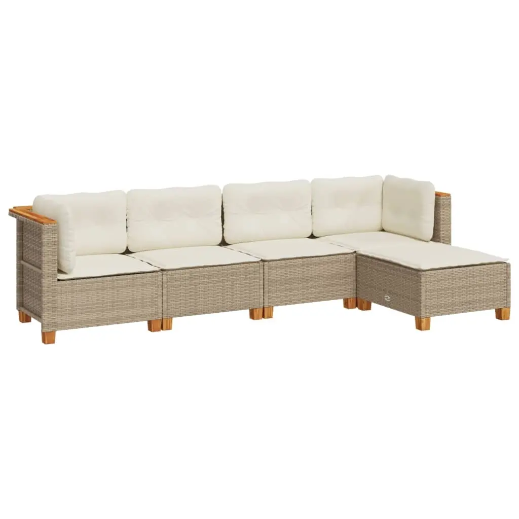 5 Piece Garden Sofa Set with Cushions Beige Poly Rattan 3261787 - Furniture