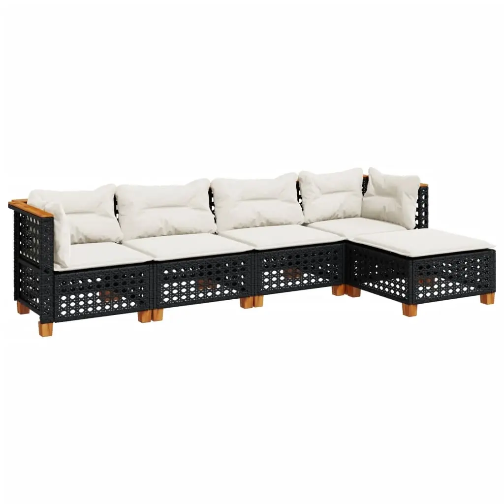 5 Piece Garden Sofa Set with Cushions Black Poly Rattan 3261788 - Furniture
