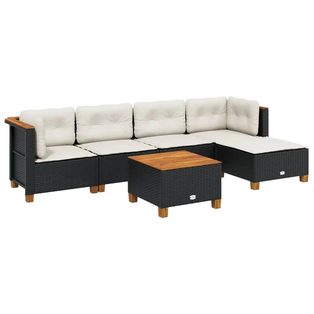 6 Piece Garden Sofa Set with Cushions Black Poly Rattan 3261791 - Furniture
