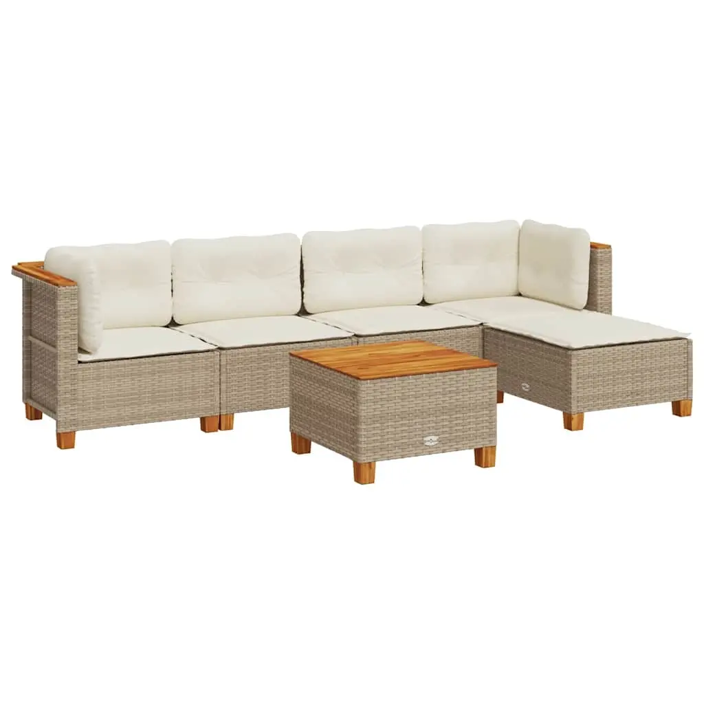 6 Piece Garden Sofa Set with Cushions Beige Poly Rattan 3261793 - Furniture