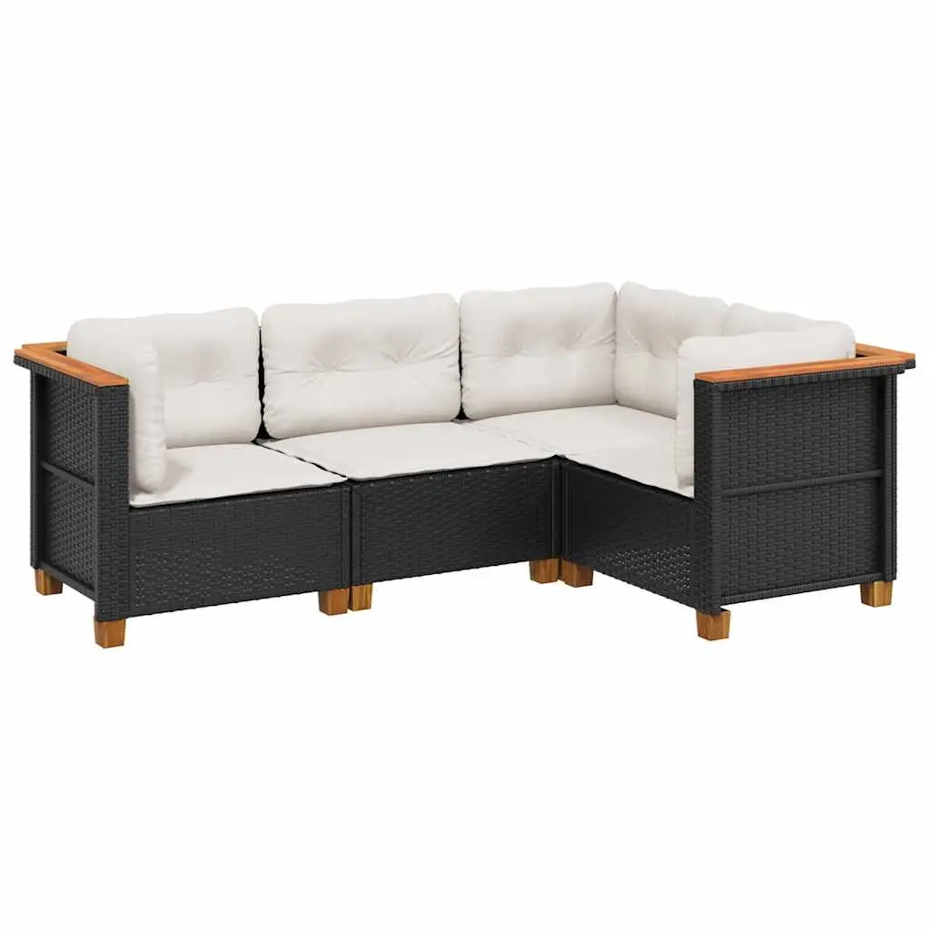 4 Piece Garden Sofa Set with Cushions Black Poly Rattan 3261797 - Furniture