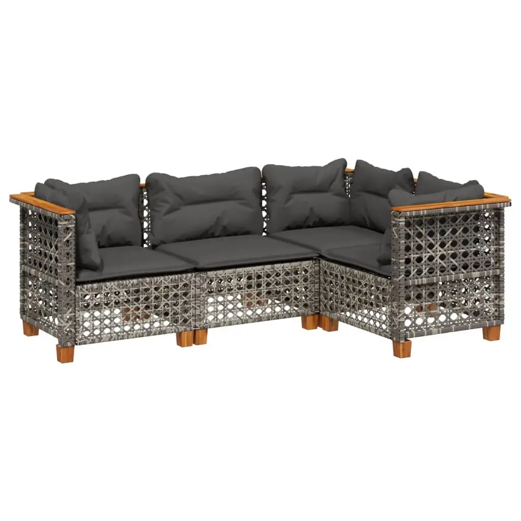 4 Piece Garden Sofa Set with Cushions Grey Poly Rattan 3261801 - Furniture