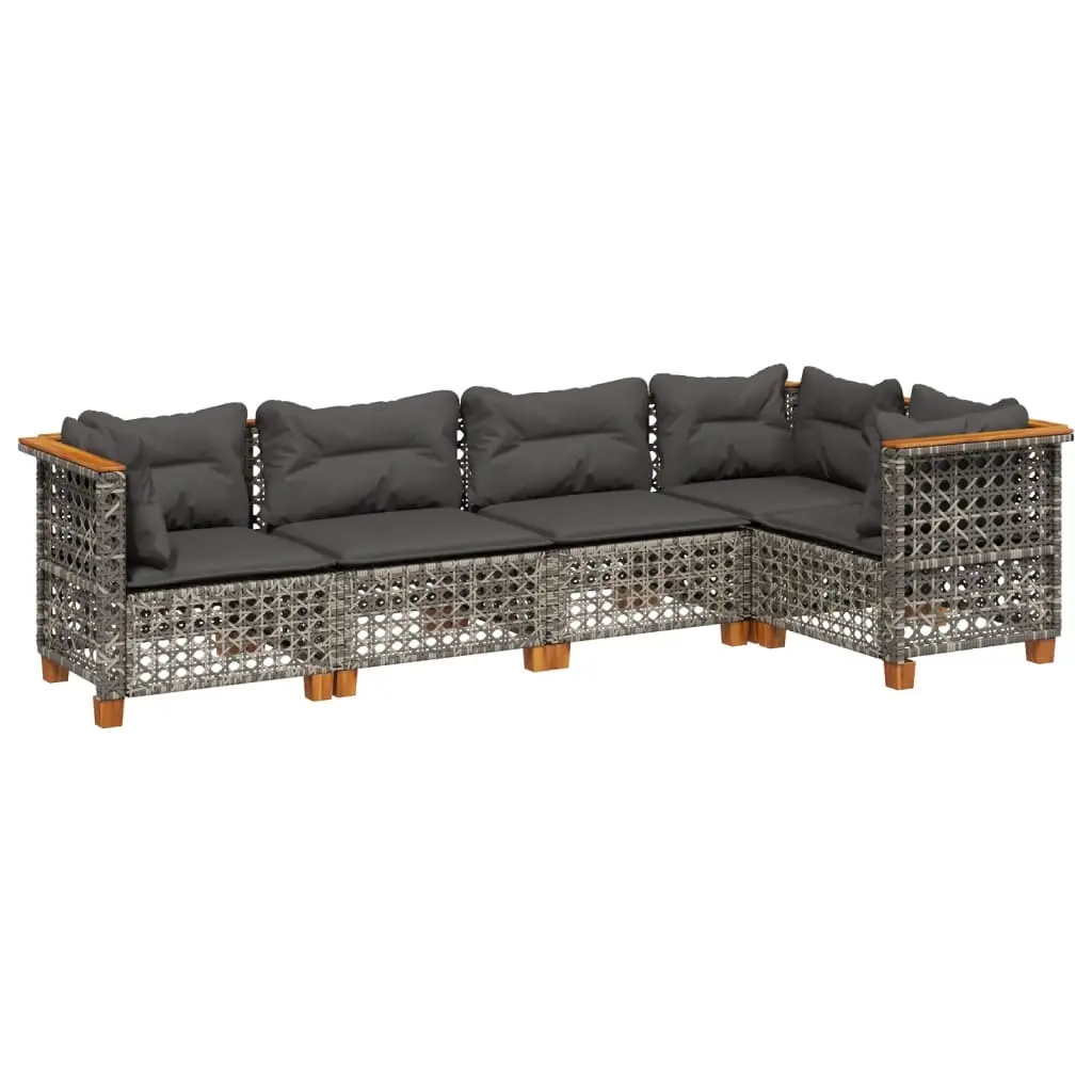 5 Piece Garden Sofa Set with Cushions Grey Poly Rattan 3261813 - Furniture