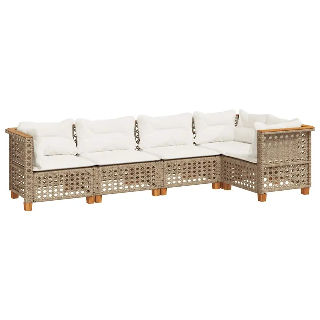 5 Piece Garden Sofa Set with Cushions Beige Poly Rattan 3261814 - Furniture