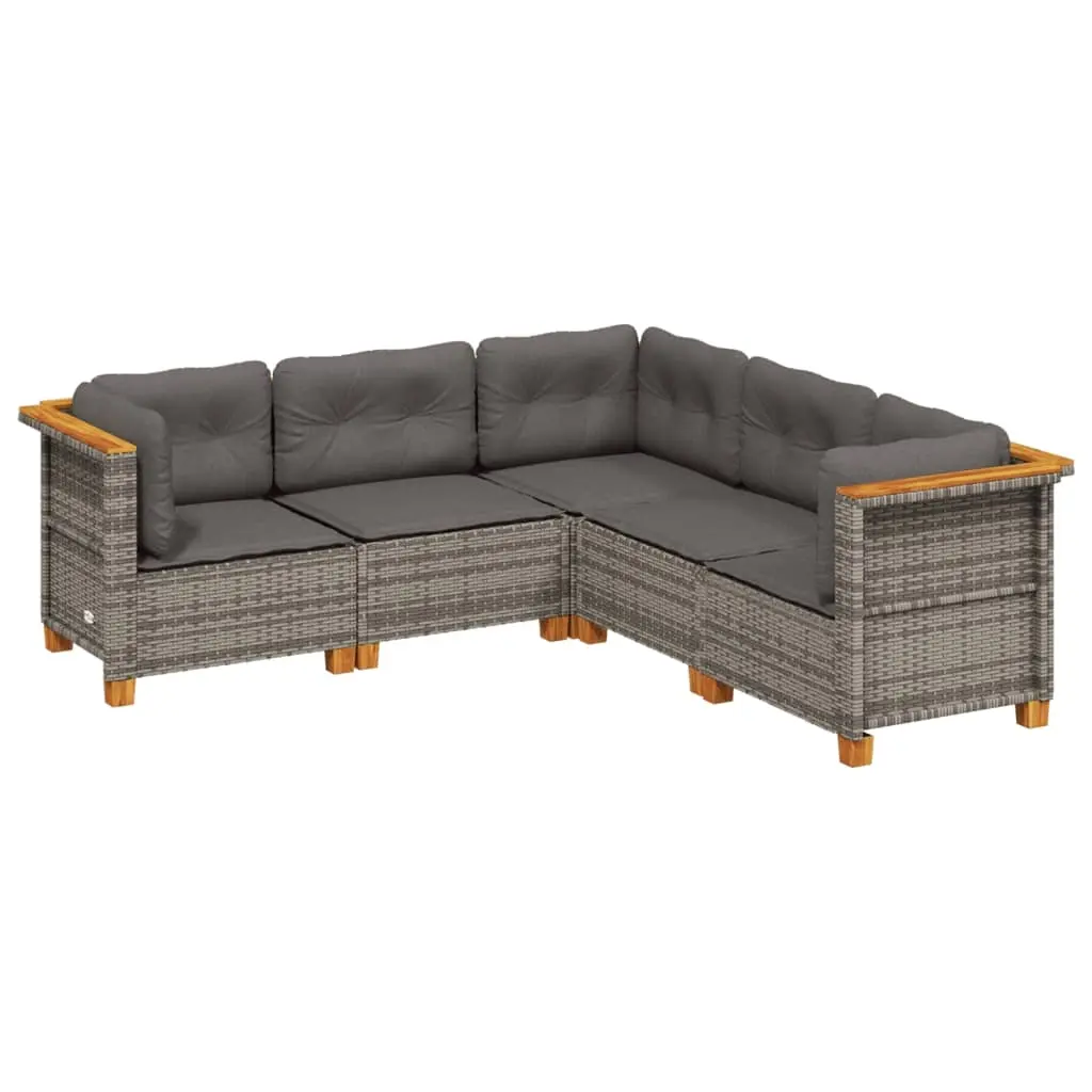 5 Piece Garden Sofa Set with Cushions Grey Poly Rattan 3261822 - Furniture