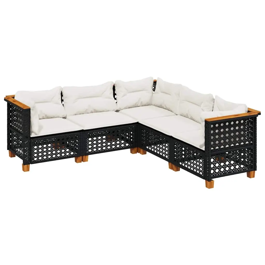 5 Piece Garden Sofa Set with Cushions Black Poly Rattan 3261824 - Furniture