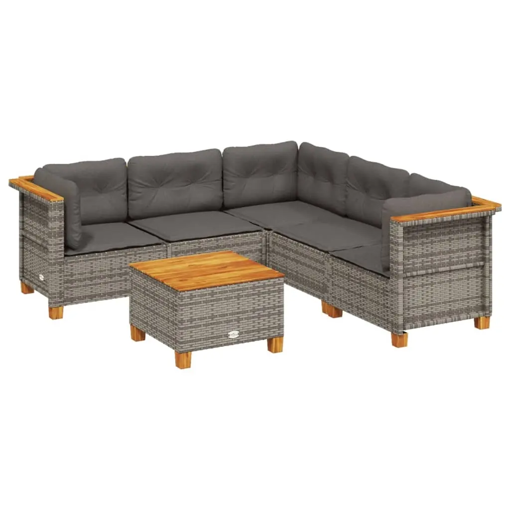 6 Piece Garden Sofa Set with Cushions Grey Poly Rattan 3261828 - Furniture