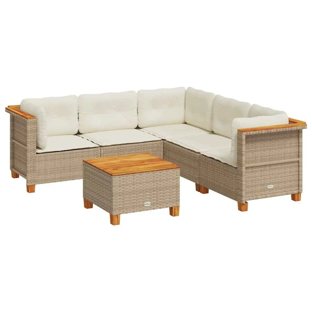 6 Piece Garden Sofa Set with Cushions Beige Poly Rattan 3261829 - Furniture
