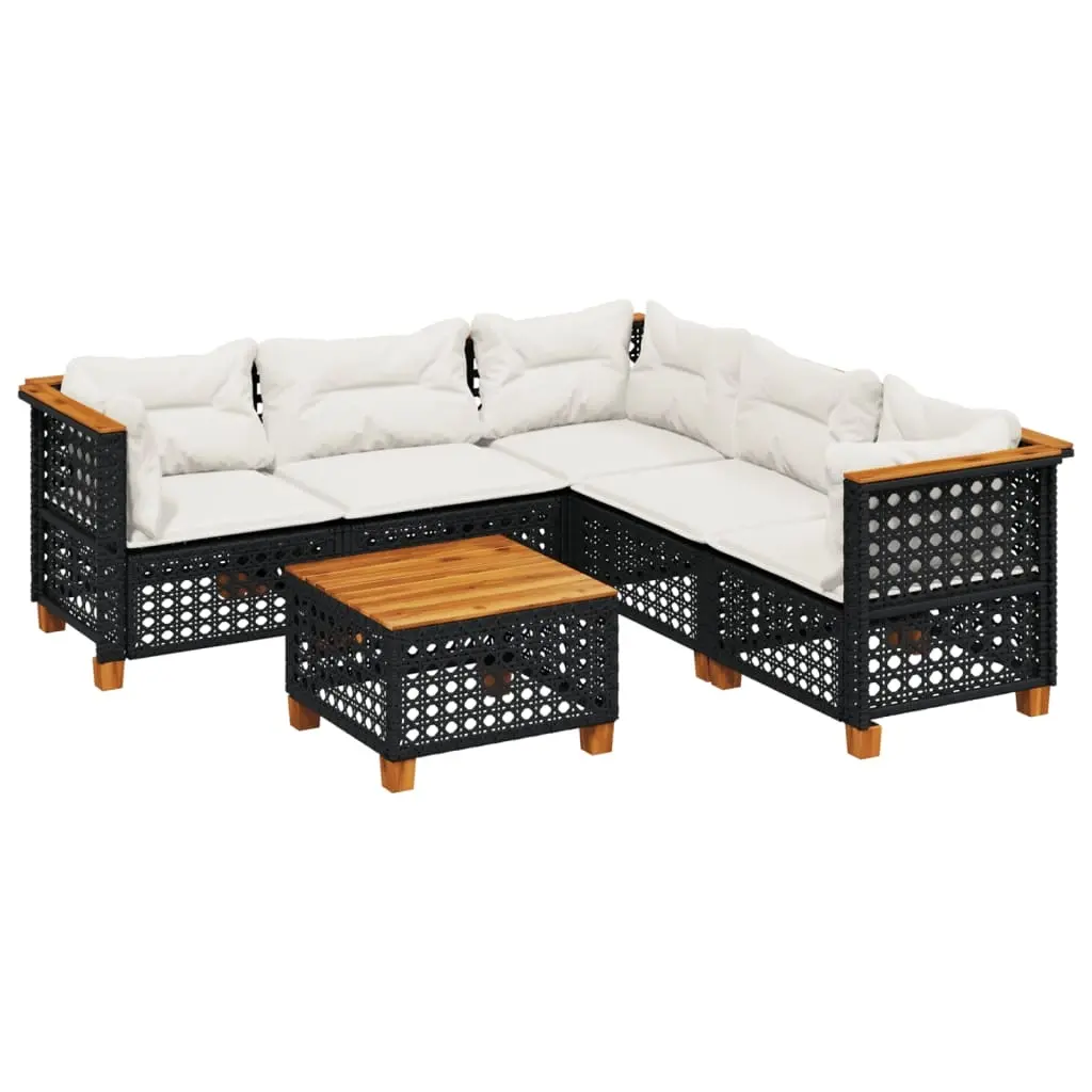 6 Piece Garden Sofa Set with Cushions Black Poly Rattan 3261830 - Furniture