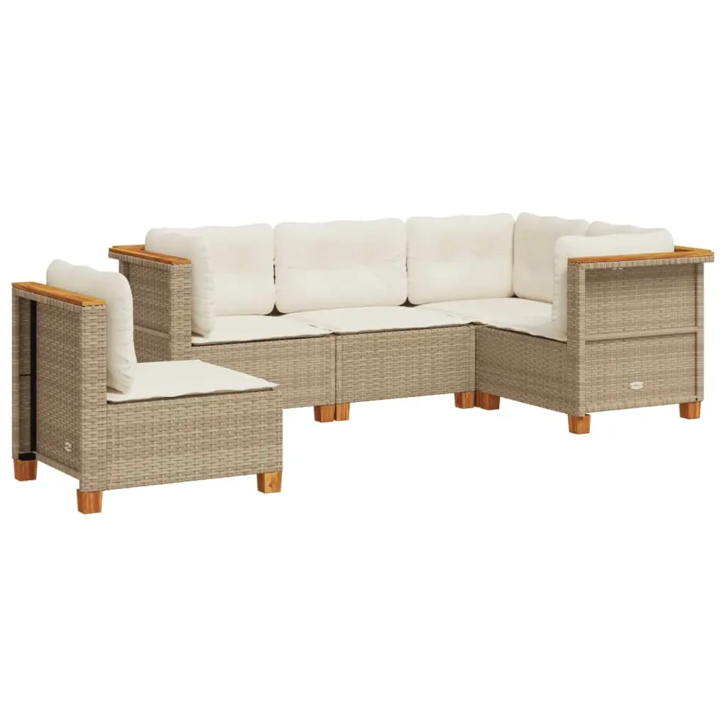 5 Piece Garden Sofa Set with Cushions Beige Poly Rattan 3261835 - Furniture