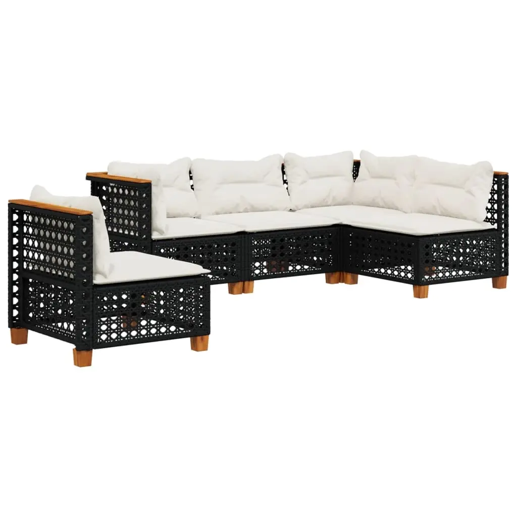 5 Piece Garden Sofa Set with Cushions Black Poly Rattan 3261836 - Furniture