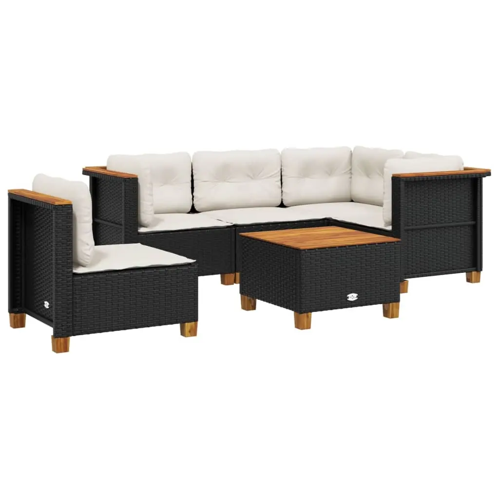 6 Piece Garden Sofa Set with Cushions Black Poly Rattan 3261839 - Furniture