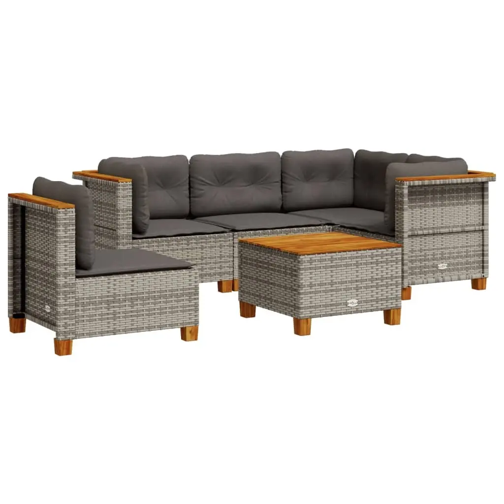 6 Piece Garden Sofa Set with Cushions Grey Poly Rattan 3261840 - Furniture