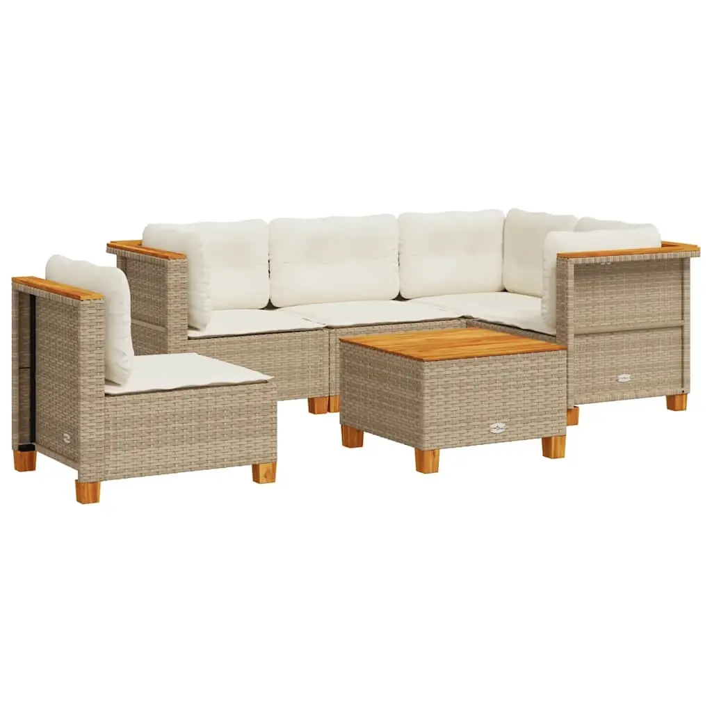 6 Piece Garden Sofa Set with Cushions Beige Poly Rattan 3261841 - Furniture