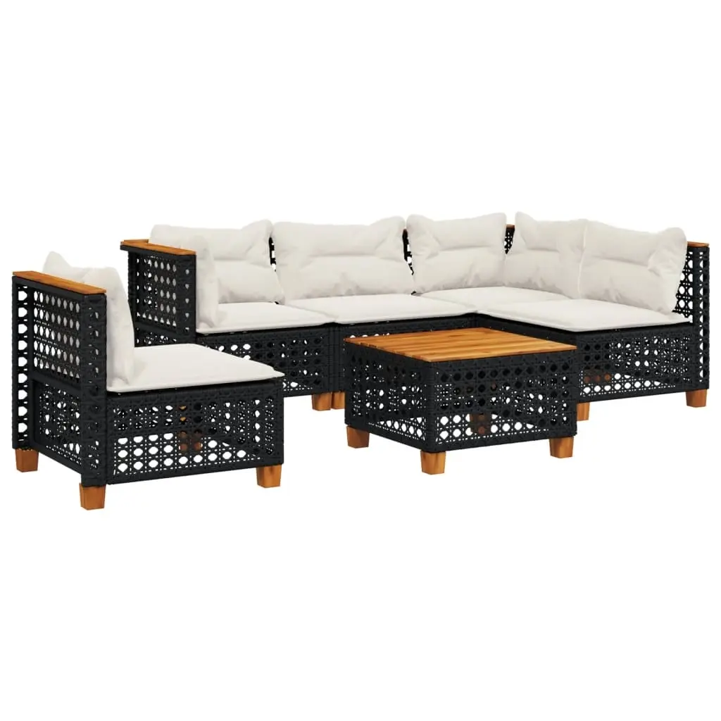 6 Piece Garden Sofa Set with Cushions Black Poly Rattan 3261842 - Furniture