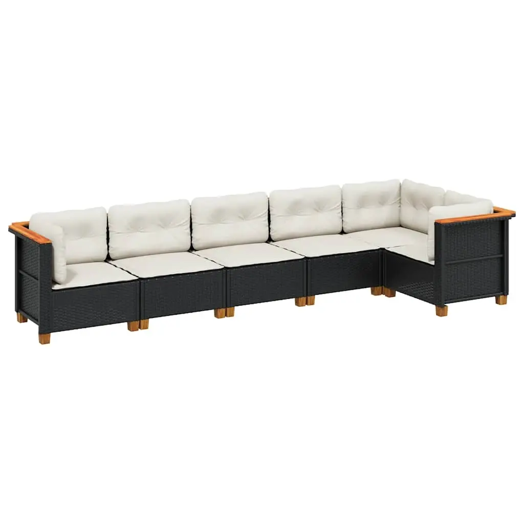 6 Piece Garden Sofa Set with Cushions Black Poly Rattan 3261845 - Furniture