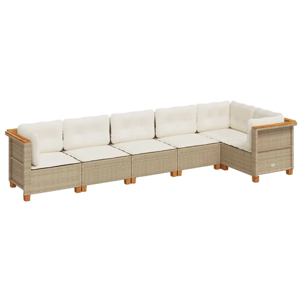 6 Piece Garden Sofa Set with Cushions Beige Poly Rattan 3261847 - Furniture