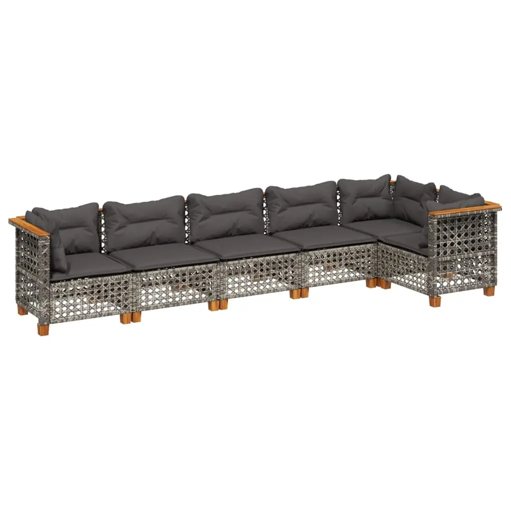 6 Piece Garden Sofa Set with Cushions Grey Poly Rattan 3261849 - Furniture