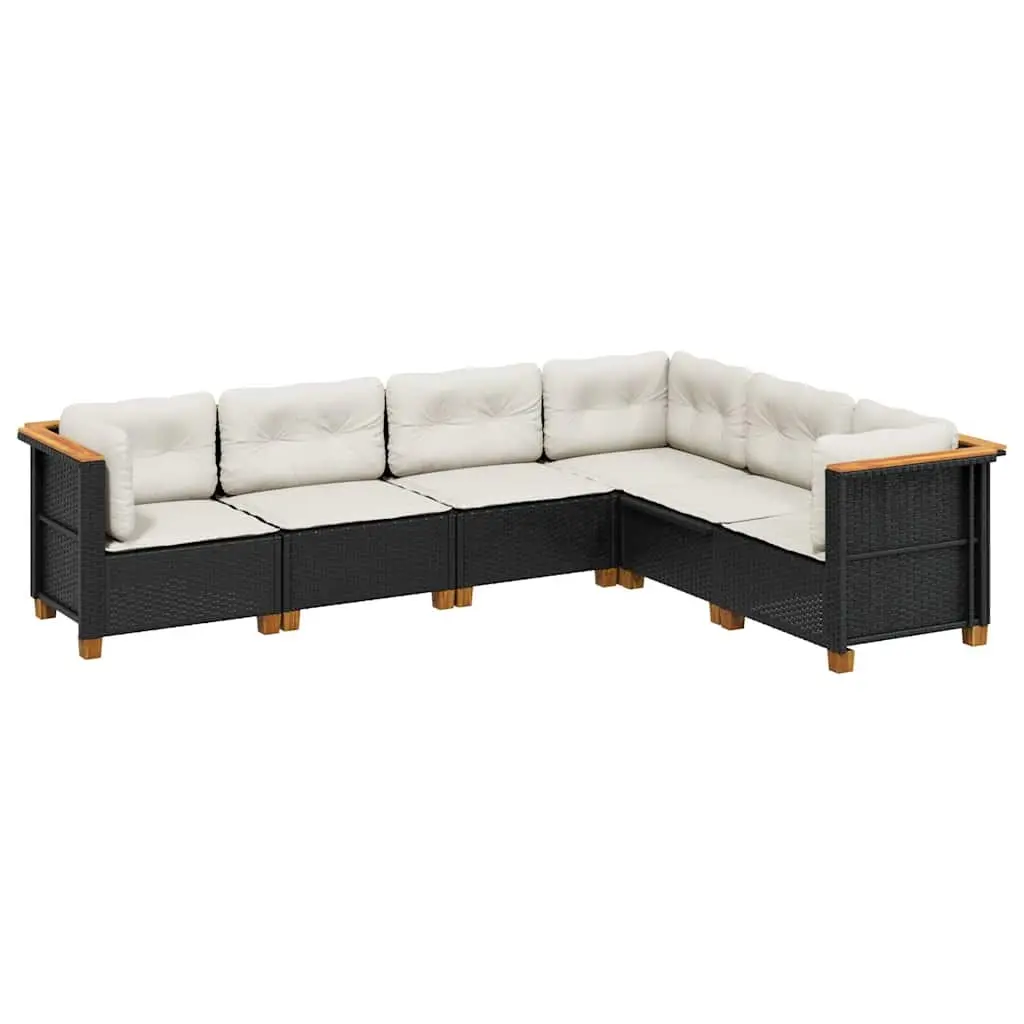 6 Piece Garden Sofa Set with Cushions Black Poly Rattan 3261857 - Furniture