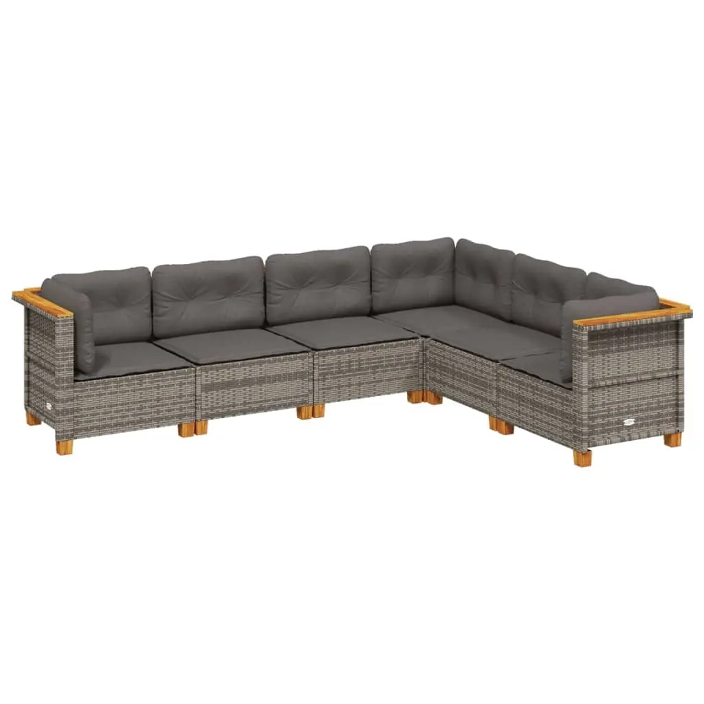 6 Piece Garden Sofa Set with Cushions Grey Poly Rattan 3261858 - Furniture